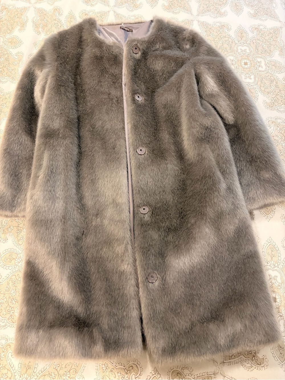 J. McLaughlin Gray Faux Fur Pea Coat